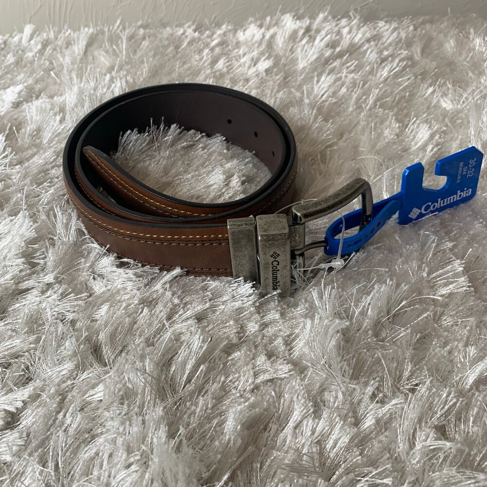 Columbia New W Tags Belt Brown Leather Silver Buckle Sz 30-32